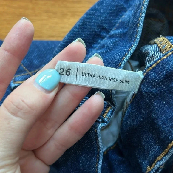 💫2/$10💫 PACSUN Ultra High Rise Slim Split Raw Hem Jeans Dark Wash 26 - Picture 6 of 7